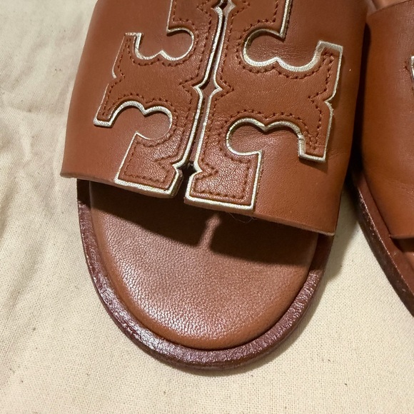Tory Burch Cognac Leather Logo Slide Sandals Size 7 - Picture 3 of 6